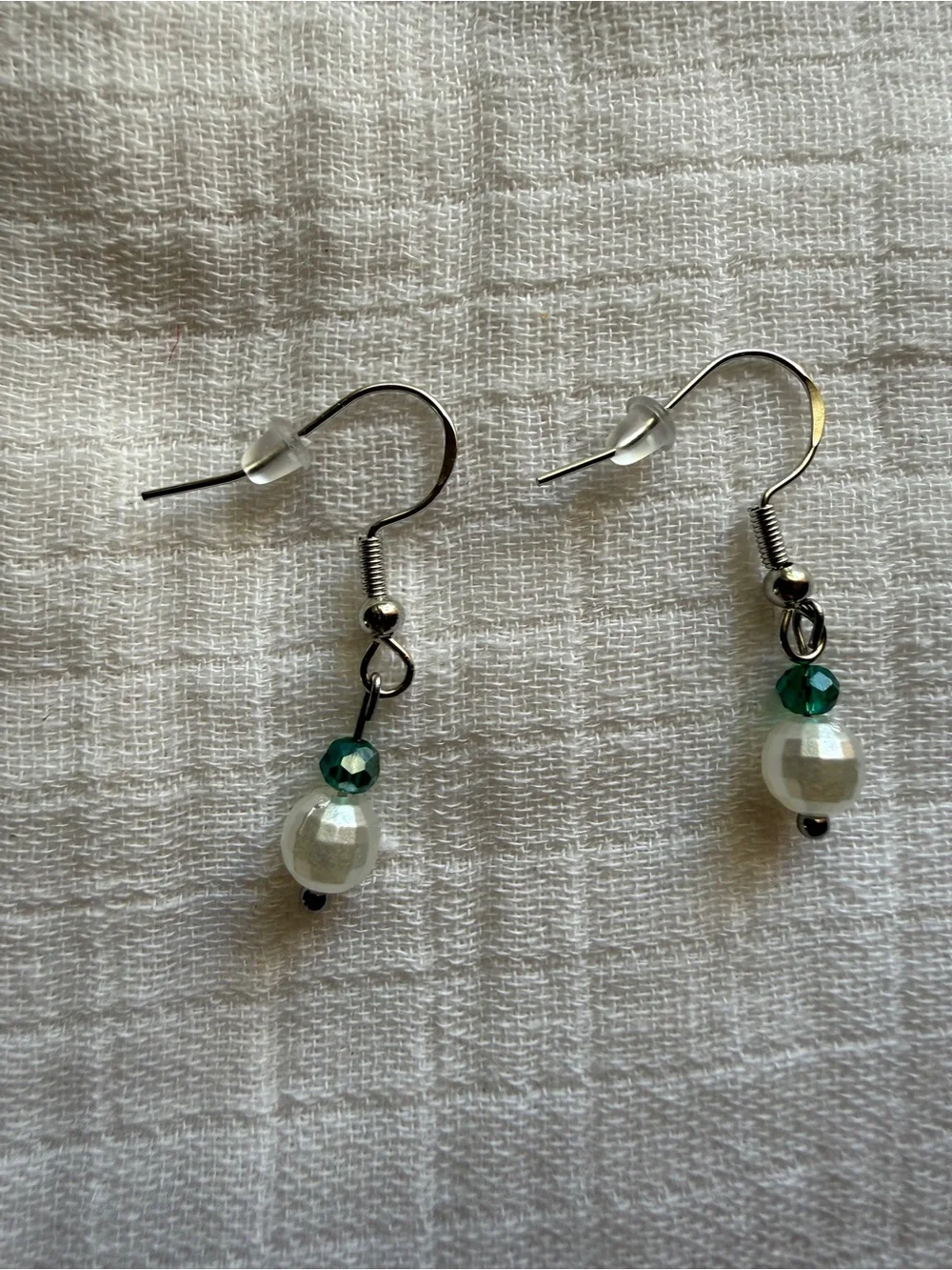 Sterling Silver Disco Ball Pearl,Emerald Crystal Drop Earrings- Elegant Dangle